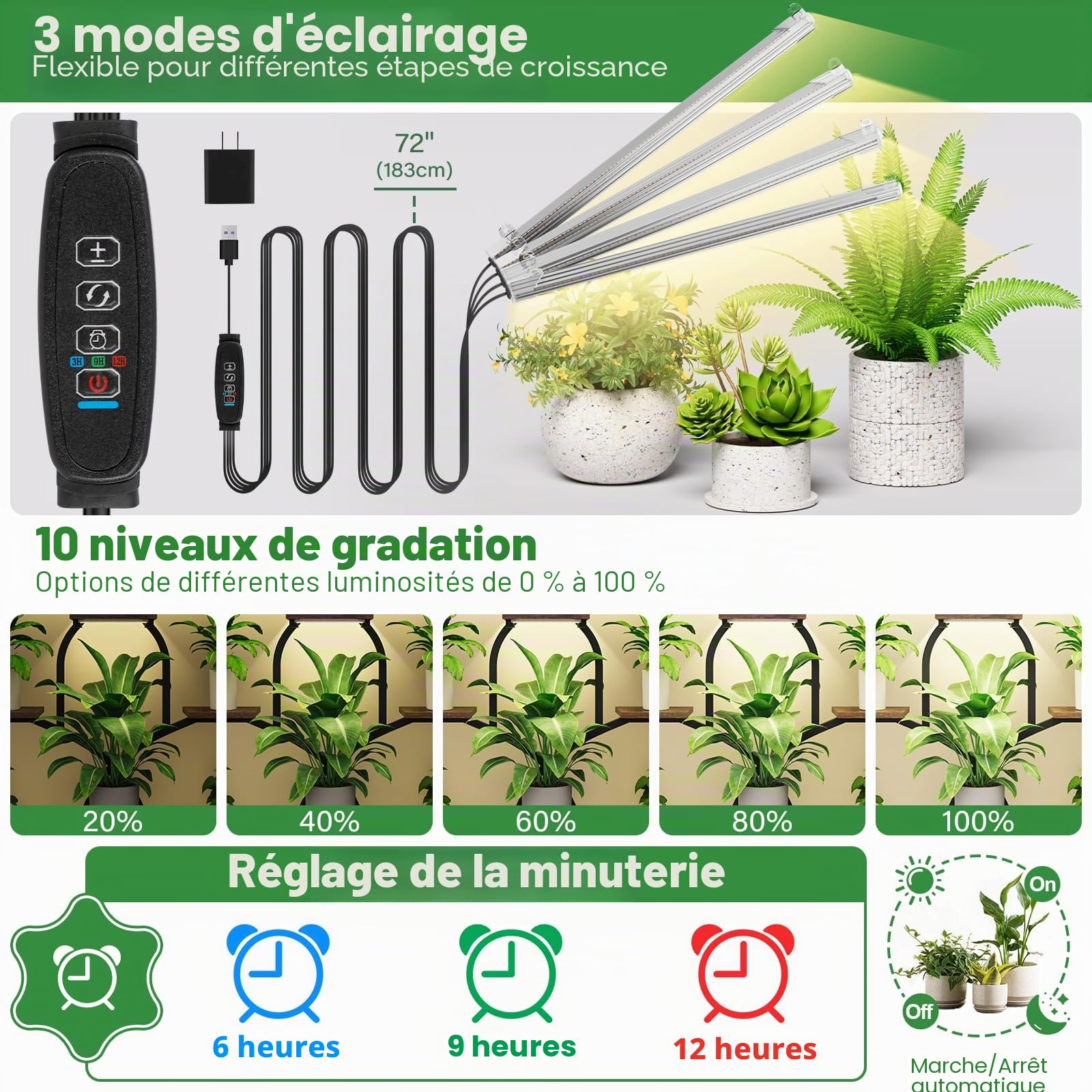 BACEKOLL Étagère à fleurs avec lumière de croissance - Support de fleurs à 9 niveaux - 162 cm - En métal et bois - Pour l'intérieur et l'extérieur - Noir - Pour l'intérieur, le jardin, le balcon
