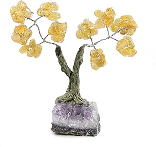 Beverly Oaks Charged Healing Crystals Bonsai Tree On Raw Amethyst Crystal Base ~All Natural Gemstone Tree ~ Money Tree Featuring Healing Stones (Citrine)