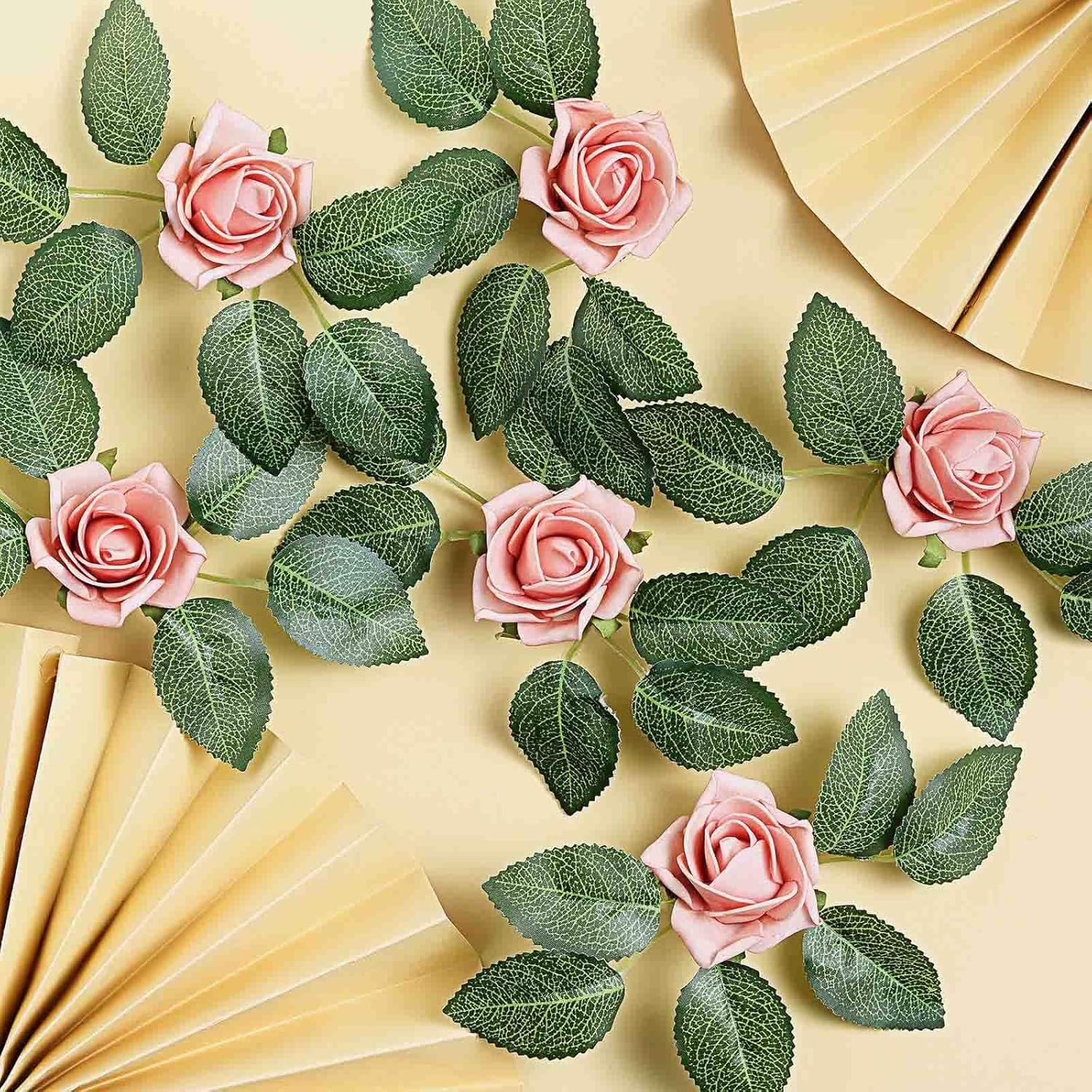 Roses | 2inche Artificial Foam Rose with Stem and Leaves 16 Colors (Dusty Rose)