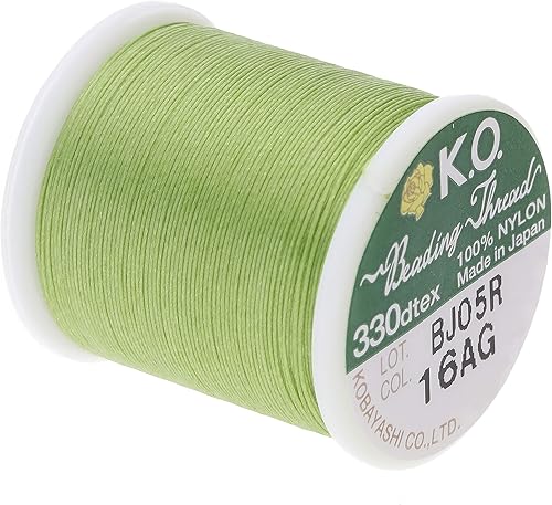 Miniatura 2 de KO Hilo de cuentas de nailon, color verde manzana, preencerado japonés, 100% nailon, 330TEX, cables anudados resistentes a enredos, carrete de 164.0