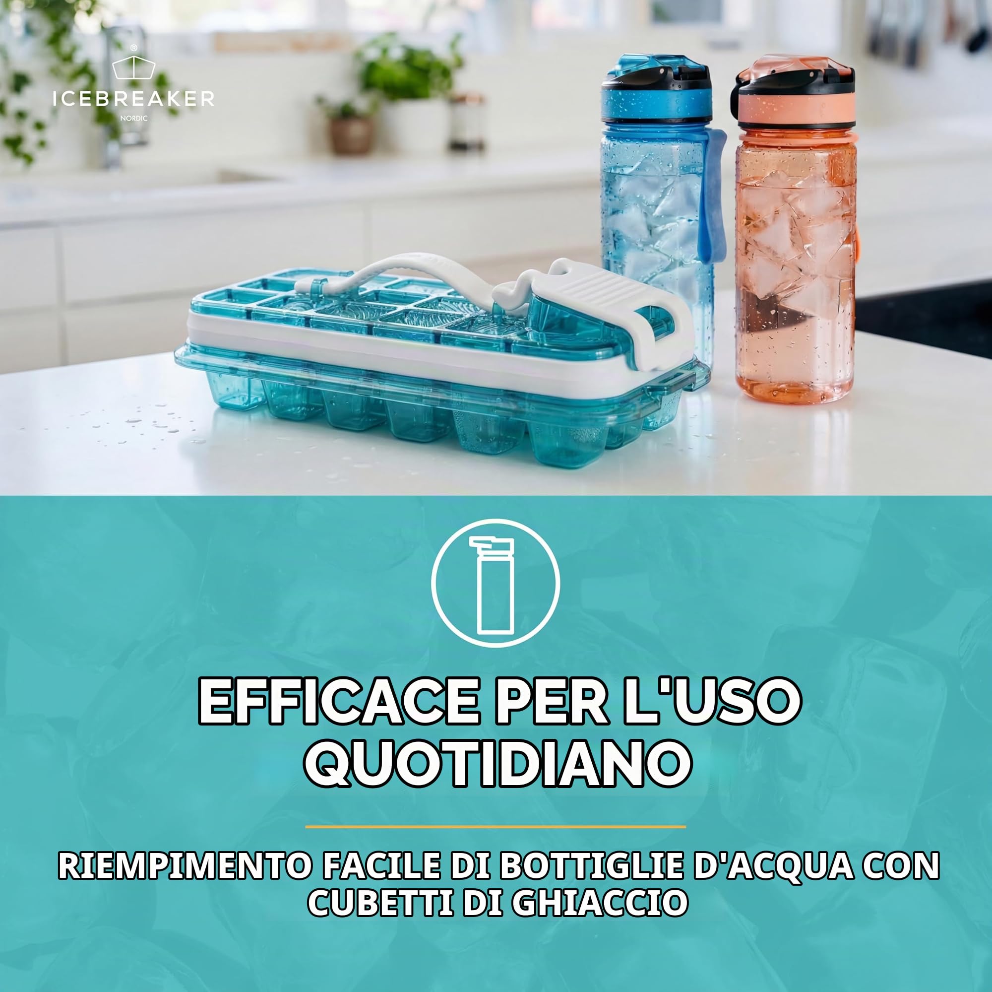 ICEBREAKER Nordic Push & Twist - 3 stampi per cubetti di ghiaccio con coperchio (18 x 3 cubetti di ghiaccio), vassoi per cubetti di ghiaccio per congelatore con coperchio, stampi per ghiaccio senza