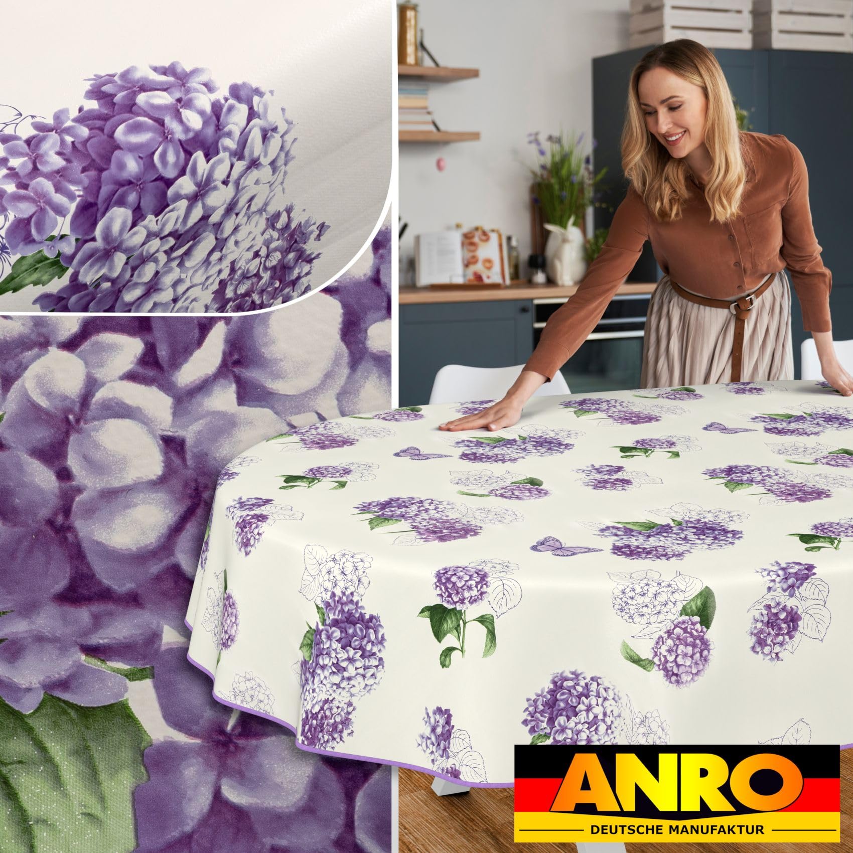 ANRO Tovaglia cerata lavabile 260 x 140 cm fiori lilla