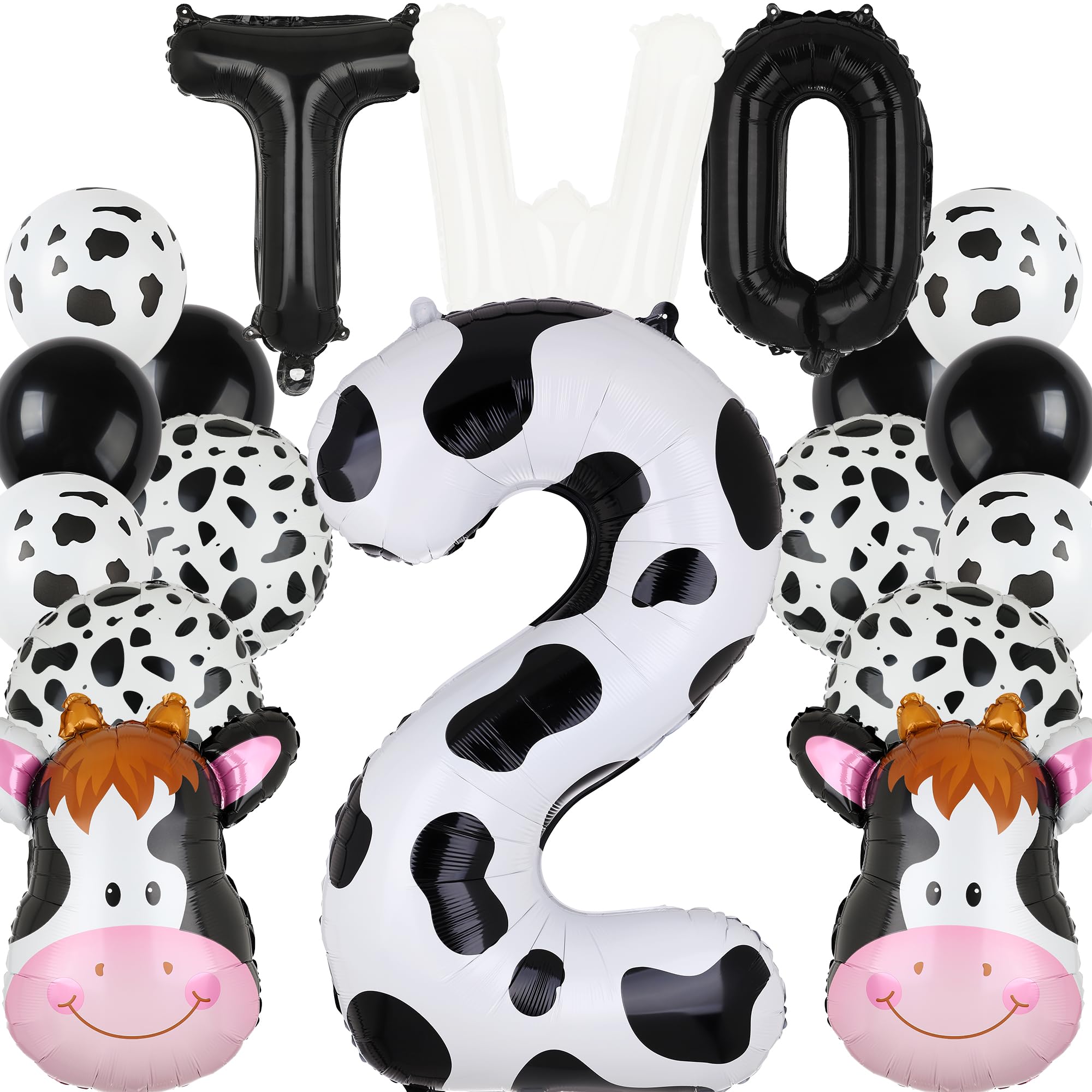 Cow Print Number Balloons - 40 Inch Moo Moo Im Two Cowgirl Theme 2nd Birthday Barnyard Farm Animal Party Decor Supplies 18 Pcs Kit