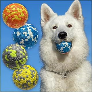 Dog Balls, Indestructible Tennis Balls for Dogs, Durable Bouncy Dog Toy Balls for Aggressive Chewers, Interactive Dog Toys for Fetch Game, Lightweight Floating Dog Toys (4 Balls)