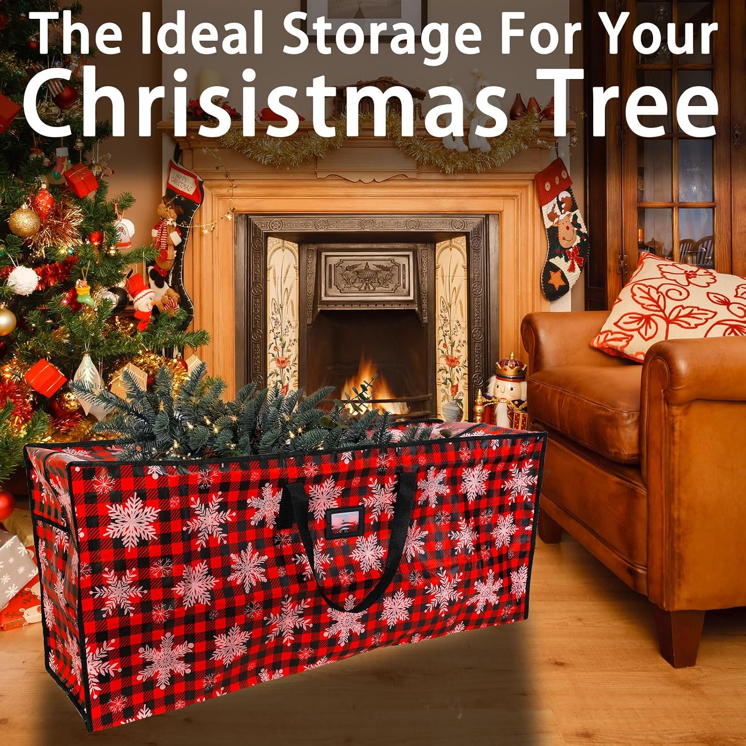 Plastic Waterproof Christmas Tree Bag - Large Storage Box with Reinforced Handles and Dual Zippers for 9ft Artificial Holiday Trees