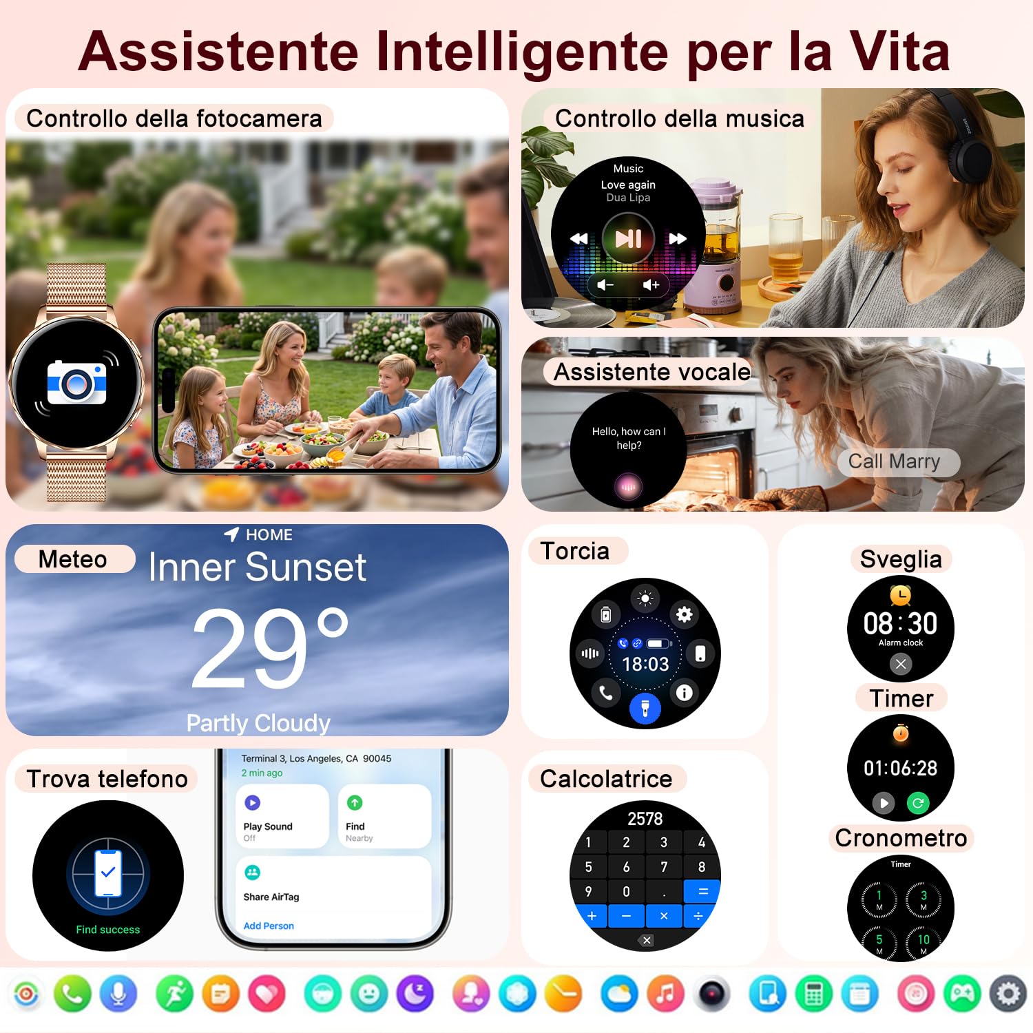 Smartwatch Donna Chiamate Bluetooth,3 Cinturini,1.27" 3D Curvo Schermo Orologio Donna Smartwatch,HR/Passi/Calorie/Pressione/Sonno Monitor,120 Sportiva IP68 per Android & iOS,Rosa oro