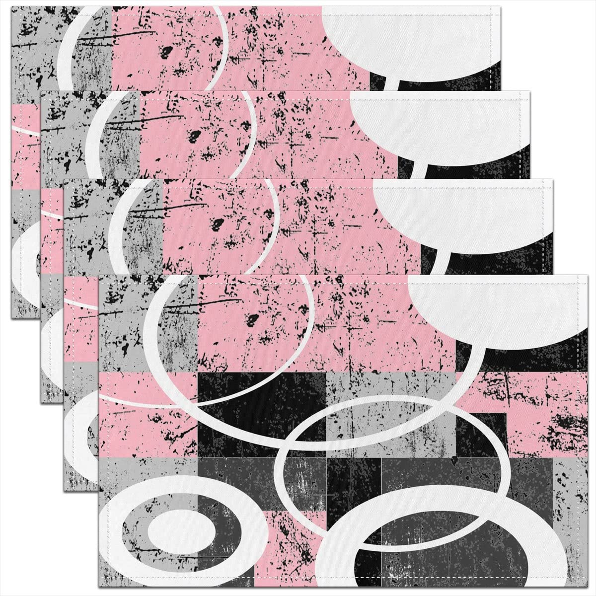 Homemissing Multicoloured 3 Geometric Placemats Set Of 4, Modern Abstract Art Table Place Mats, Pink Grey Black Placemat For Kitchen Dining Table Indoor Outdoor 45X30cm