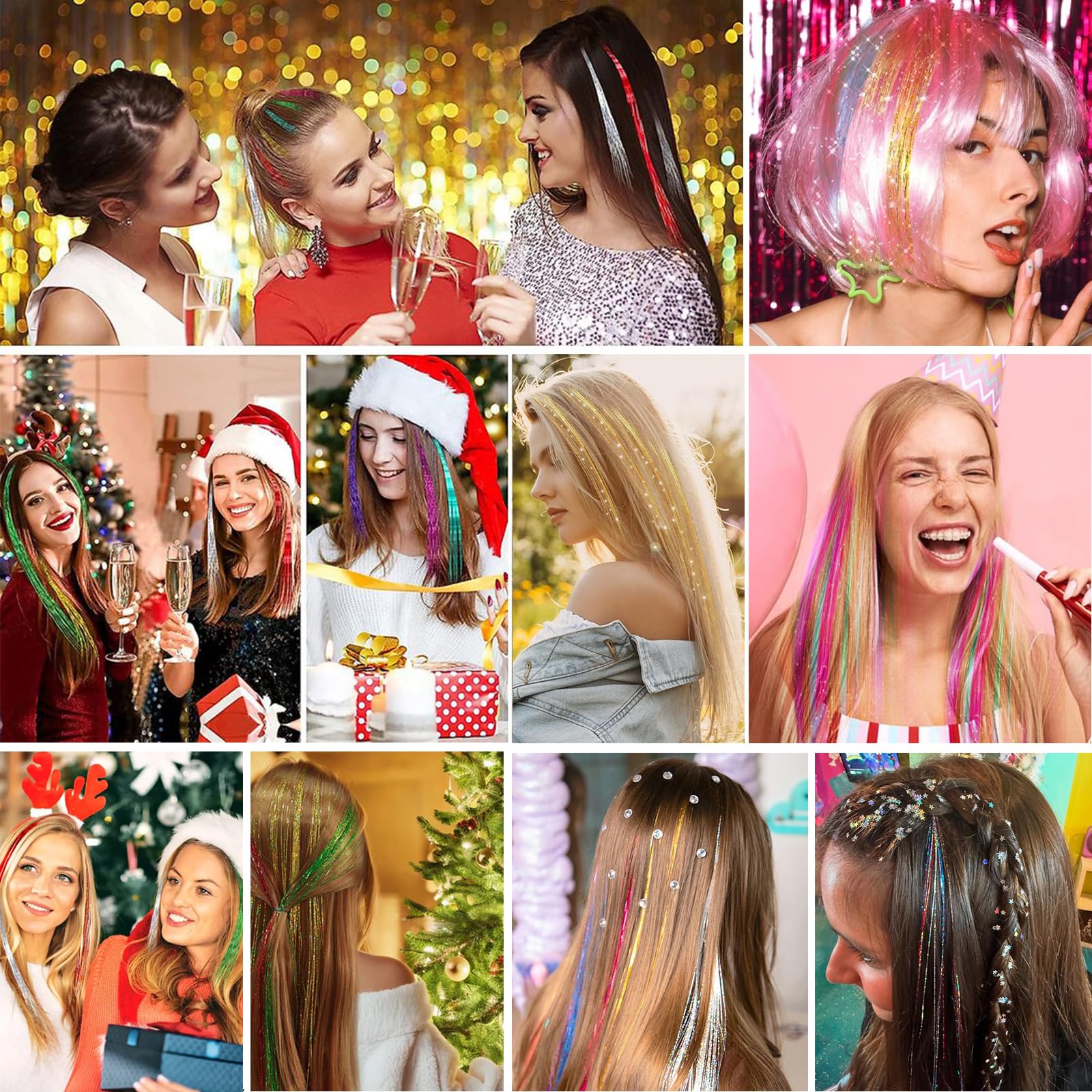 Umylar Clip In Hair Tinsel,Pack Of 12 Pcs,20 Inch Glitter Blue Tinsel Hair - View #7