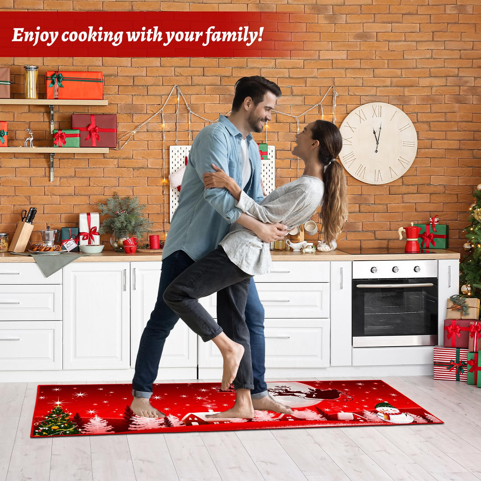 Tapis de Noël antidérapant lavable Père Noël 40 x 60 cm 40 x 120 cm