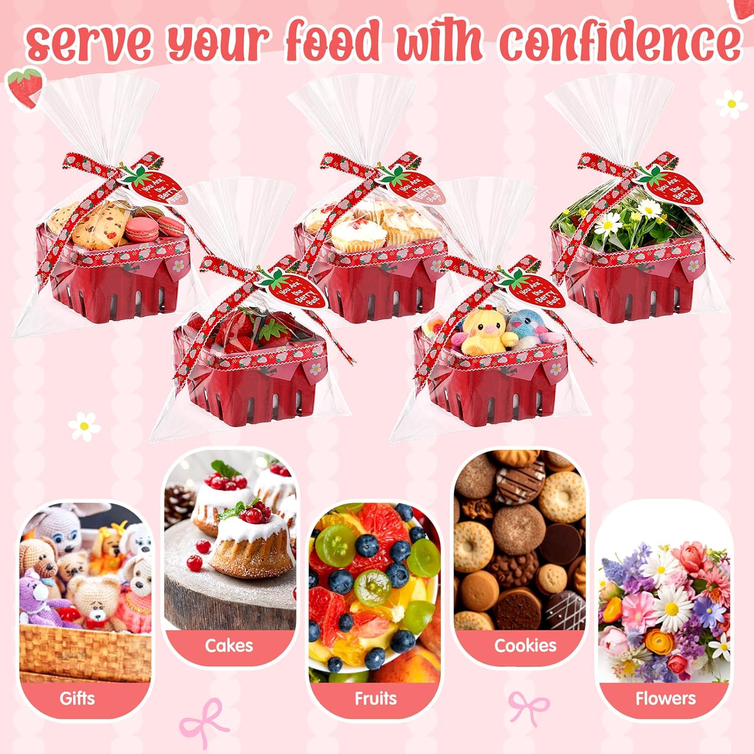 Mimorou 24 Set Small Red Strawberry Themed Gift Baskets Empty Bulk 4.3 Inch DIY Mini Berry Gift Boxes to Fill Candy Snack Cookie Treat Goody for Valentines Day Easter Bridal Spring Party Favors