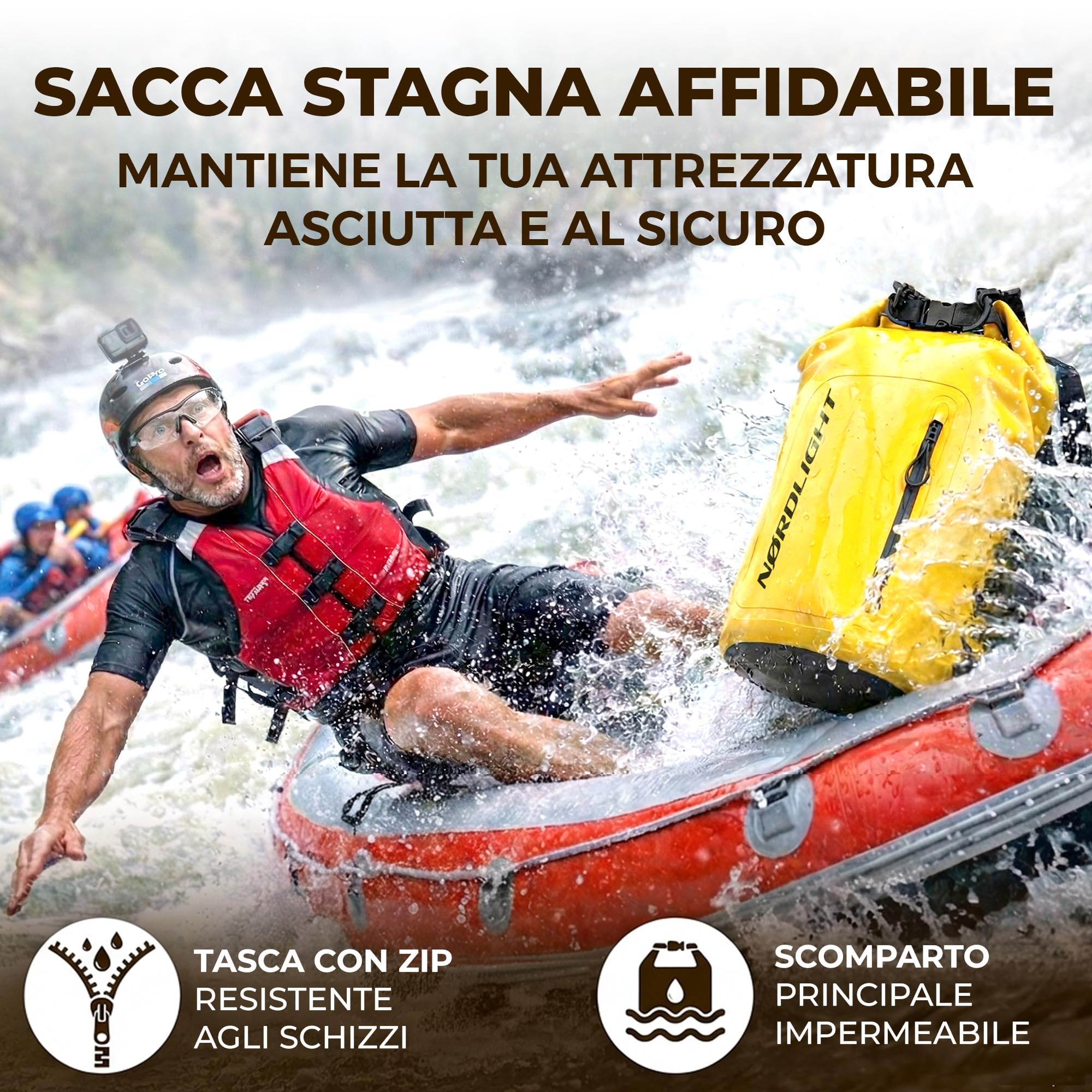 Nordlight Dry Bag Sacca Impermeabile + Custodia per Cellulare + Chiusura Arrotolabile, Tracolla | Zaino Impermeabile Sacca Stagna Borsa | Spiaggia, Canoa, SUP, Immersioni - Verde Oliva, 10 Litri