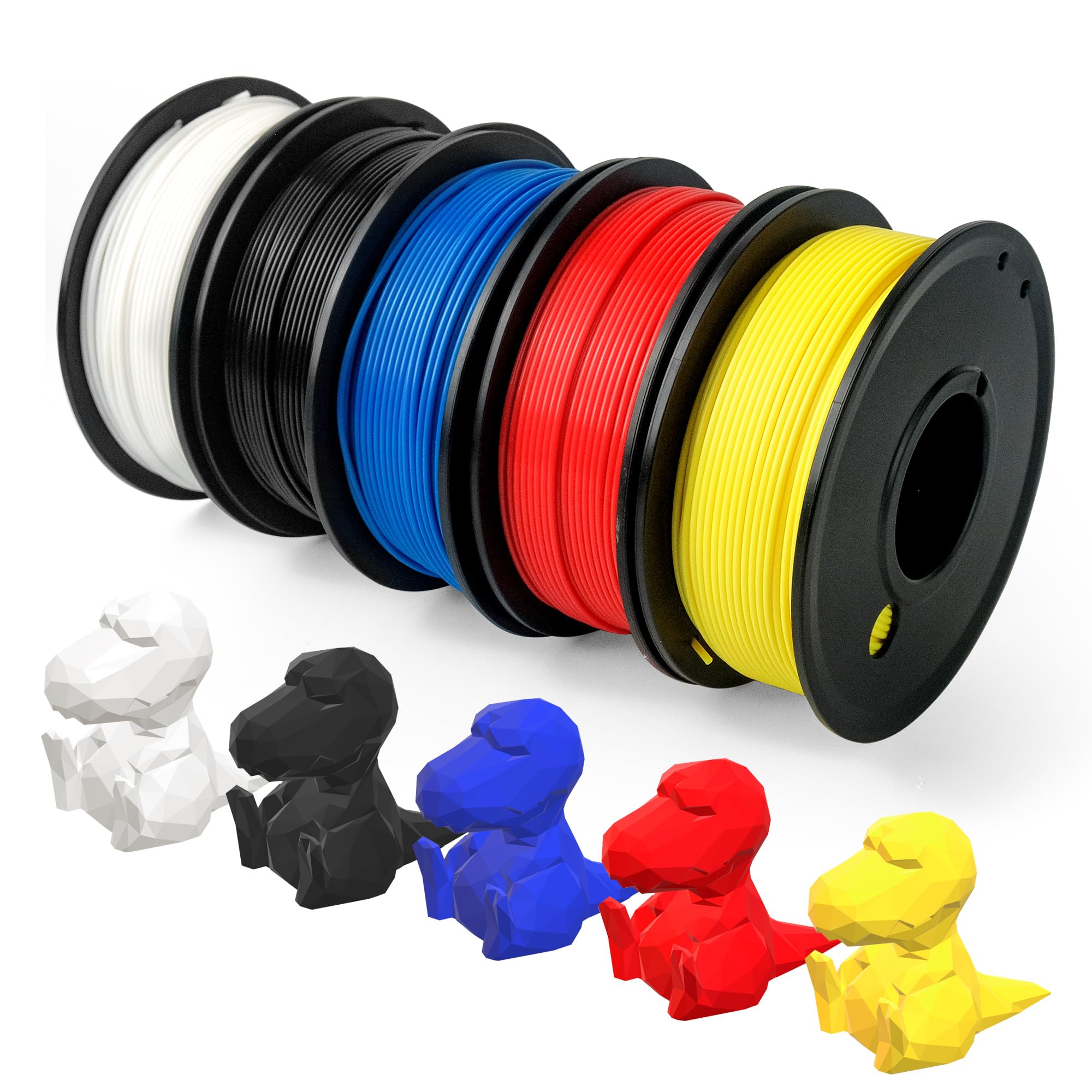 5 Pcs Printer PLA Filament 1.75mm, 3D PLA Printing Filament, 5 Colors 3D Printing Filament Materials for 3D Printer, Dimensional Accuracy +/- 0.02mm (Red, Blue, White, Yellow, Black, Total 1250G)