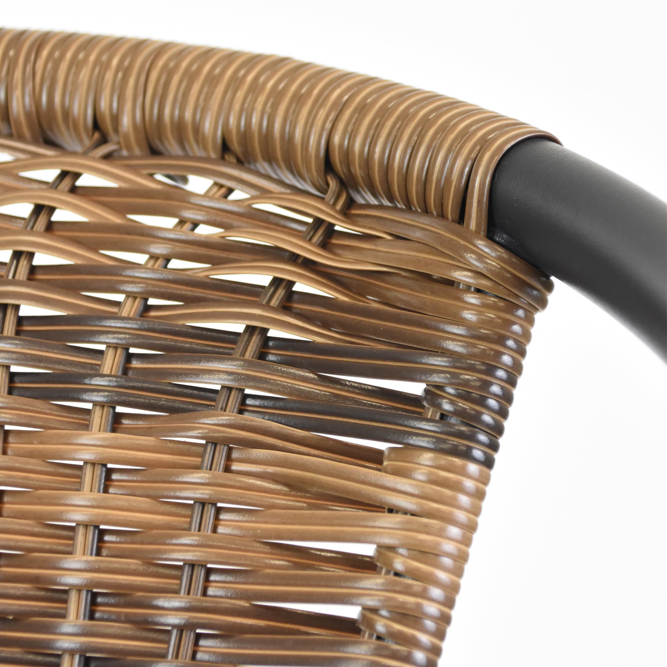 Nexos Trading Bistrostuhl Poly Rattan Stahl-Rahmen Stapelstuhl Balkonstuhl Gartenstuhl (Braun-Schwarz, 2)