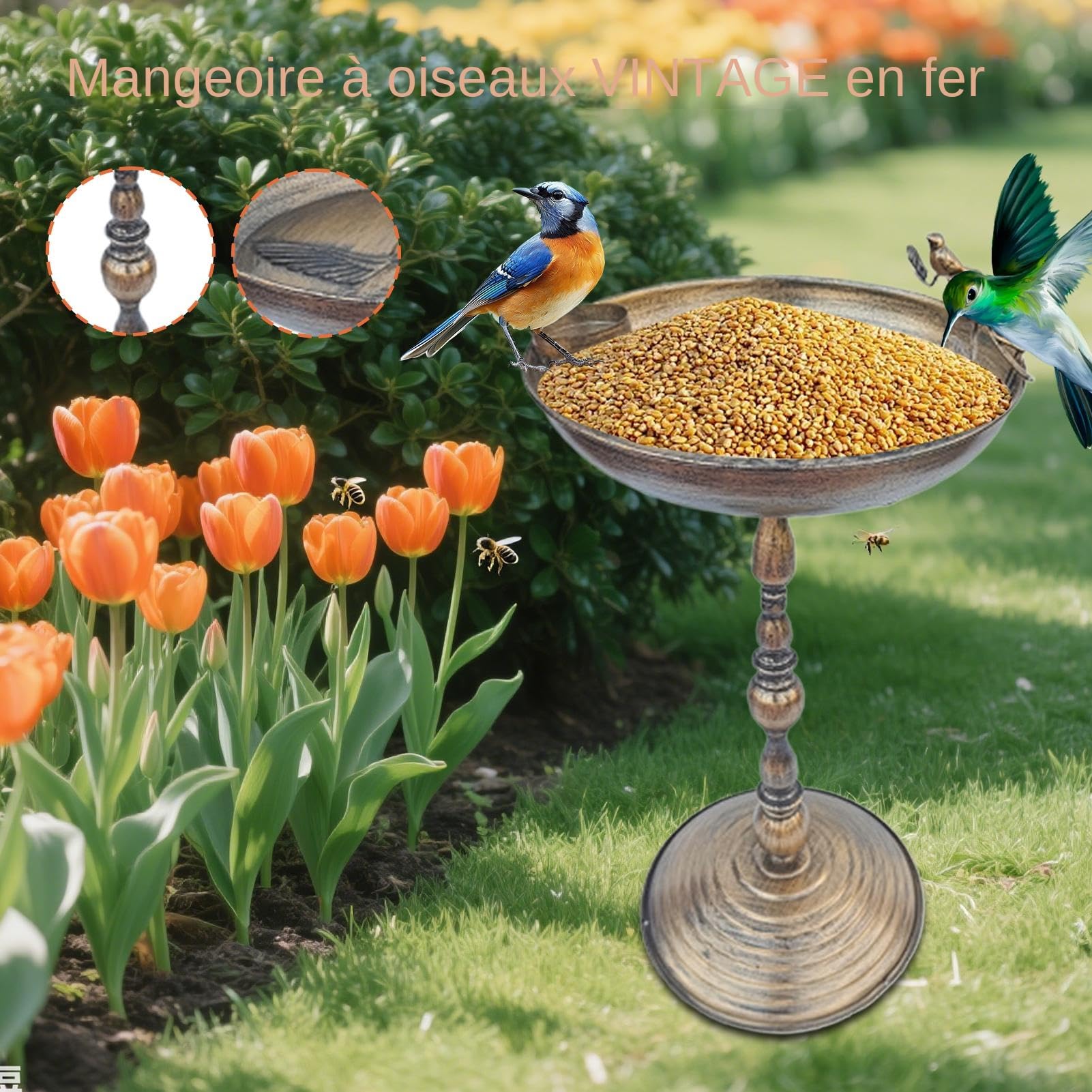 Bagno Per Uccelli Da Esterno Fontana a Colonna Per Giardino Con Vaschetta | Acqua E Vassoio Alimentatore In Ferro Per Balconi Pappagalli E Parrocchetti