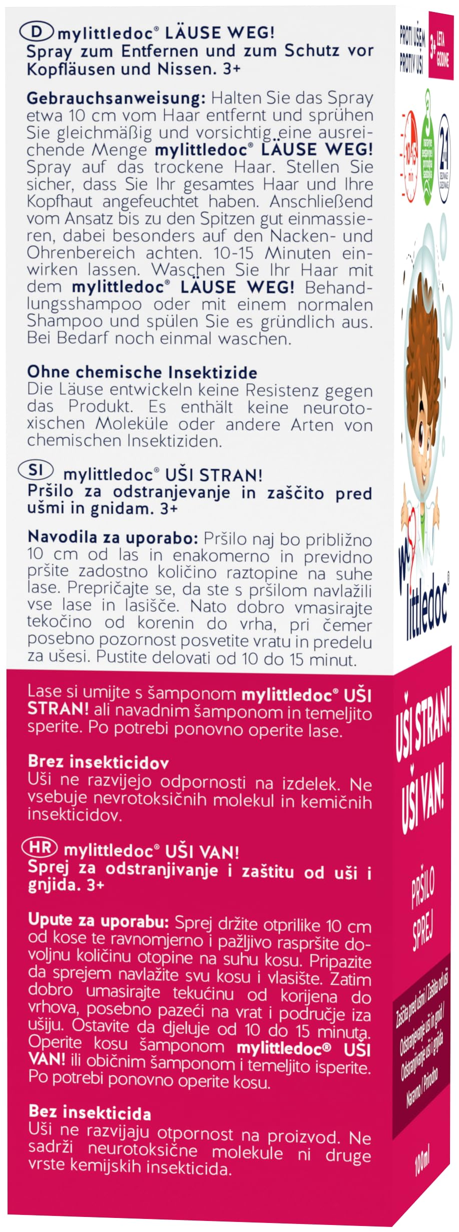 mylittledoc LÄUSE WEG! Behandlungs-Spray 100ml | Zur Behandlung von Kopfläusen und zur Vorbeugung | Für Erwachsene und Kinder ab 3 Jahren geeignet
