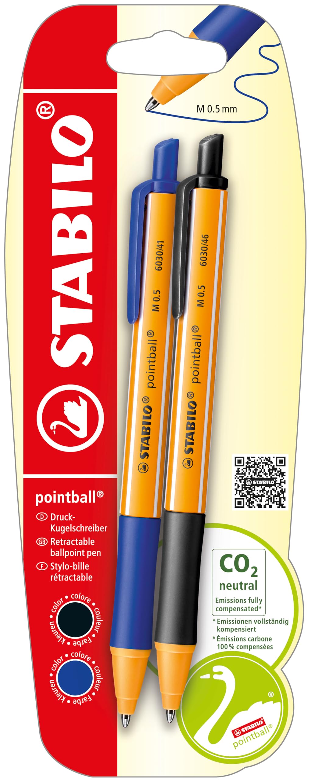 STABILO pointball - Ballpoint Pen - Pack of 2 - Blue, Black