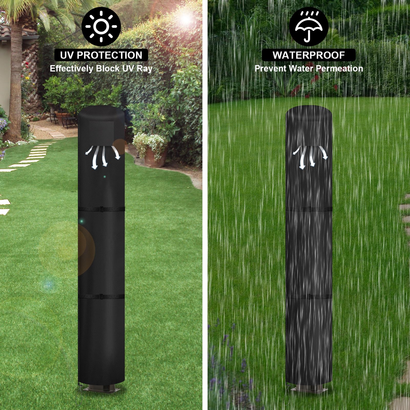 Copertura Protettiva Doccia Esterna Solare Tessuto Oxford 600D Resistente,Impermeabile,Antivento,Resistente ai Raggi UV Copertura Invernale per Doccia Solare,Nero (67 * 220cm)