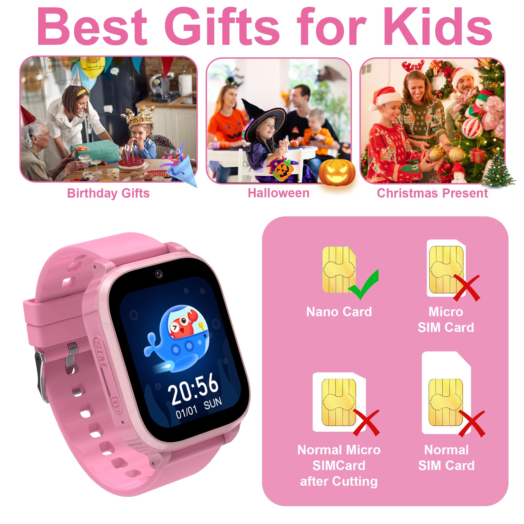4G Reloj Inteligente Niño, Smartwatch Niños con GPS y Llamadas Teléfono Videollamada Impermeable IP68 SOS Móvil Juego Despertador Clase Modo Reloj Inteligente Niños y Niñas Estudiante Regalo