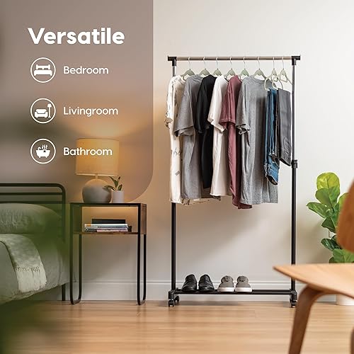 Vista 40 de IRIS USA - Perchero portátil de doble barra de altura ajustable con barra extensible y ruedas bloqueables, ropa rodante, estante de armario de doble