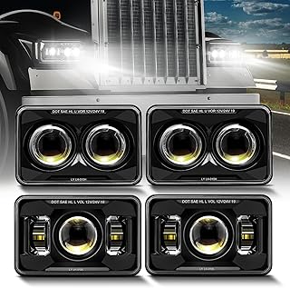 DOT Approved 4x6 inch LED Headlights 1000% Bright 120W Compatible with Kenworth T800 T600 Peterbilt 379 Feightliner O-ldsmobile Cutlass H4651 H4652 H4656 H4666 H6545 Black