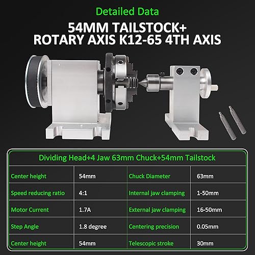 Miniatura 3 de RATTMMOTOR Cabezal de buceo tipo K12-2.559 in con contrapunto de 2.126 in, relación de reducción 4 1 CNC 4to eje de rotación de eje A, cabezal de