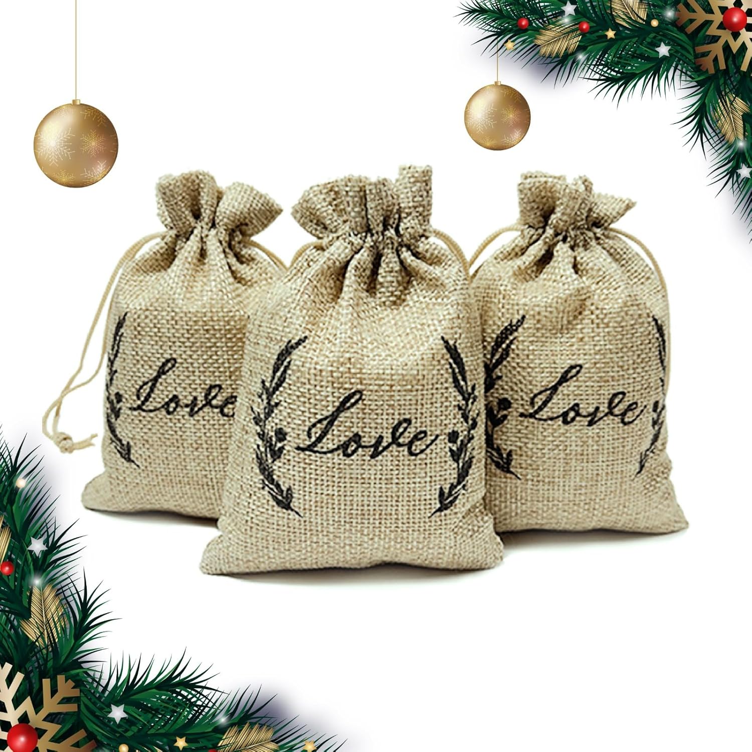 25PCS Burlap Bags, Drawstring Gift Bags With 10PCS Gift