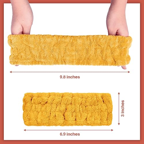 Vista 23 de Chuangdi 3 diademas elásticas de tela de rizo para mujer, maquillaje, lavado de cara, yoga, deportes, ducha (rosa, verde, marrón)