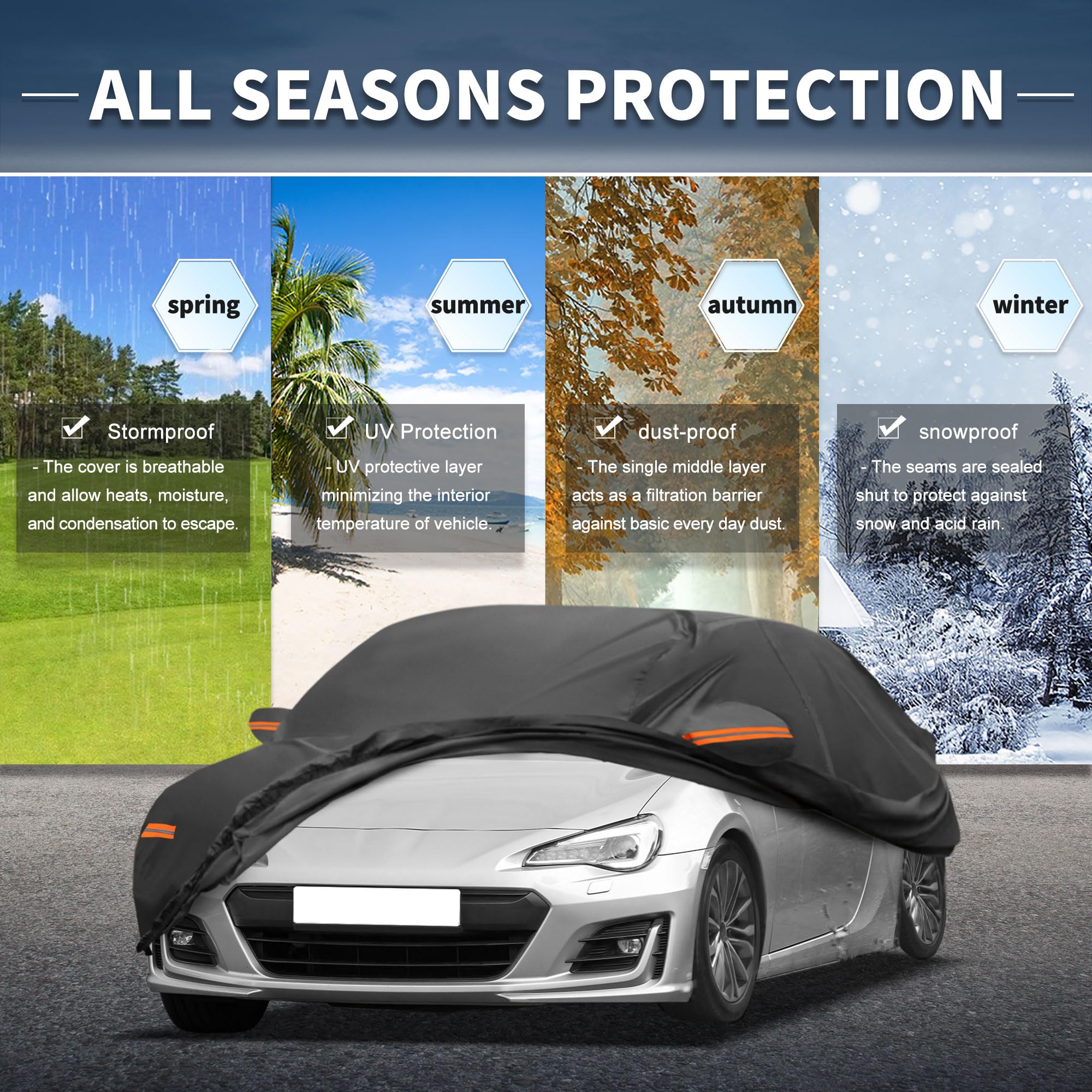 X AUTOHAUX Car Cover Outdoor Waterproof Sun Rain Snow Hail Protection with Left Side Door Zipper 210D-PU for — view 2