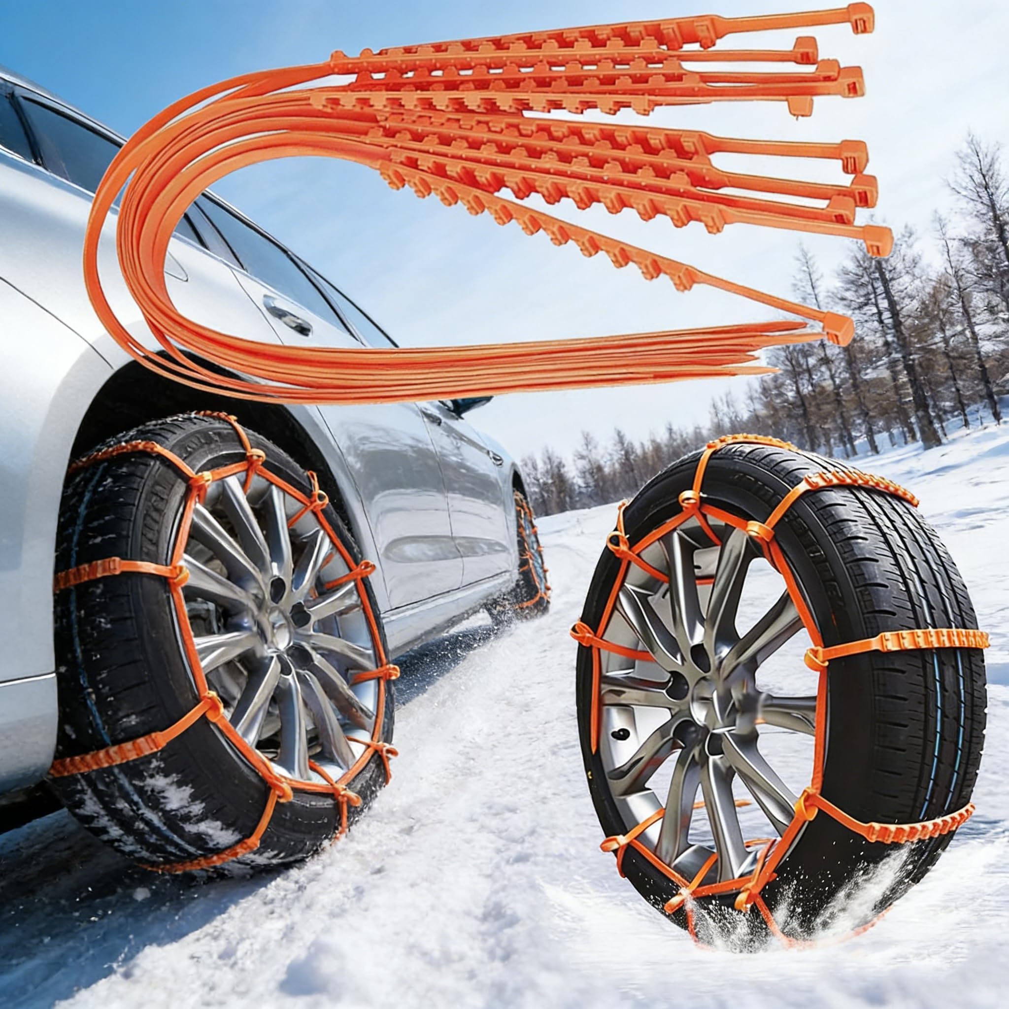 Lot de 20 chaînes à neige antidérapantes pour pneus de voiture - Serre-câbles universels réutilisables pour voitures, véhicules tout-terrain, SUV - Convient pour la neige, la boue et les
