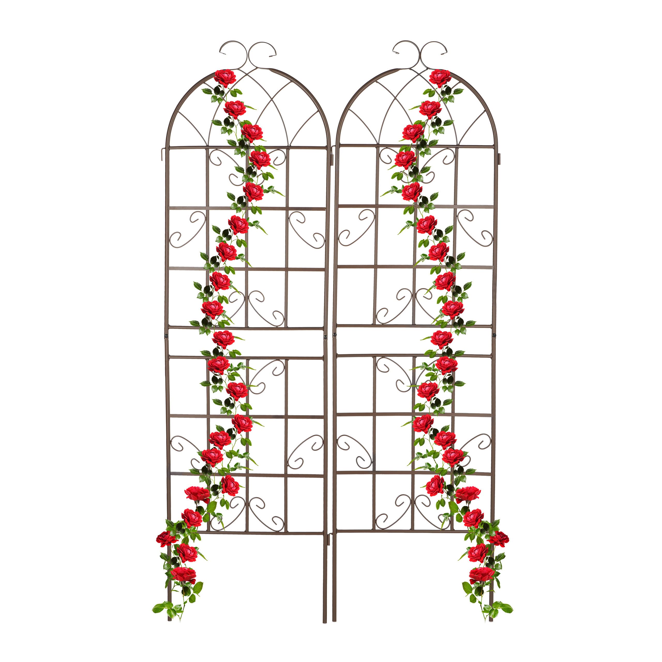 Relaxdays Rankgitter 2er Set, HxB: 179 x 52 cm, Rankhilfe für Kletterpflanzen, Metall, Rankspalier zum Stecken, braun