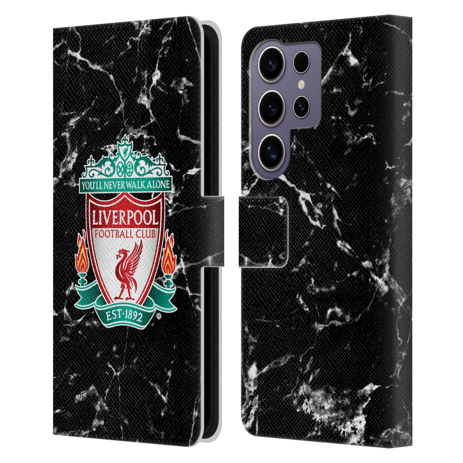 Head Case Designs Officially Licensed Liverpool Football Club Black Crest Marble Leather Wallet Case Compatible With Samsung Galaxy S25 Ultra