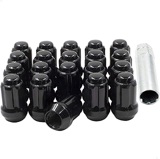 Wheel Accessories Parts M14x1.5 Spline Aftermarket Lug Nuts Black 20 Pack 1.50" Long Truck Small Diameter Lug Nut Closed End Cone Seat Acorn 6 Spline with Key (M14x1.5 Spline, Black)