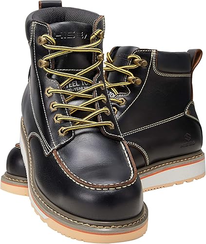 Miniatura 7 de HISEA Botas de trabajo para hombre, botas de acero con punta suave, 6 pulgadas, impermeables, antideslizantes, industriales y de construcción, 7