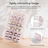 Vista 3 de Shoe Storage Box, 15 Pack Clear Plastic Stackable Shoe Organizer for Closet, Interlocking Design Shoe Container Bins for Sneakers, Foldable Shoe