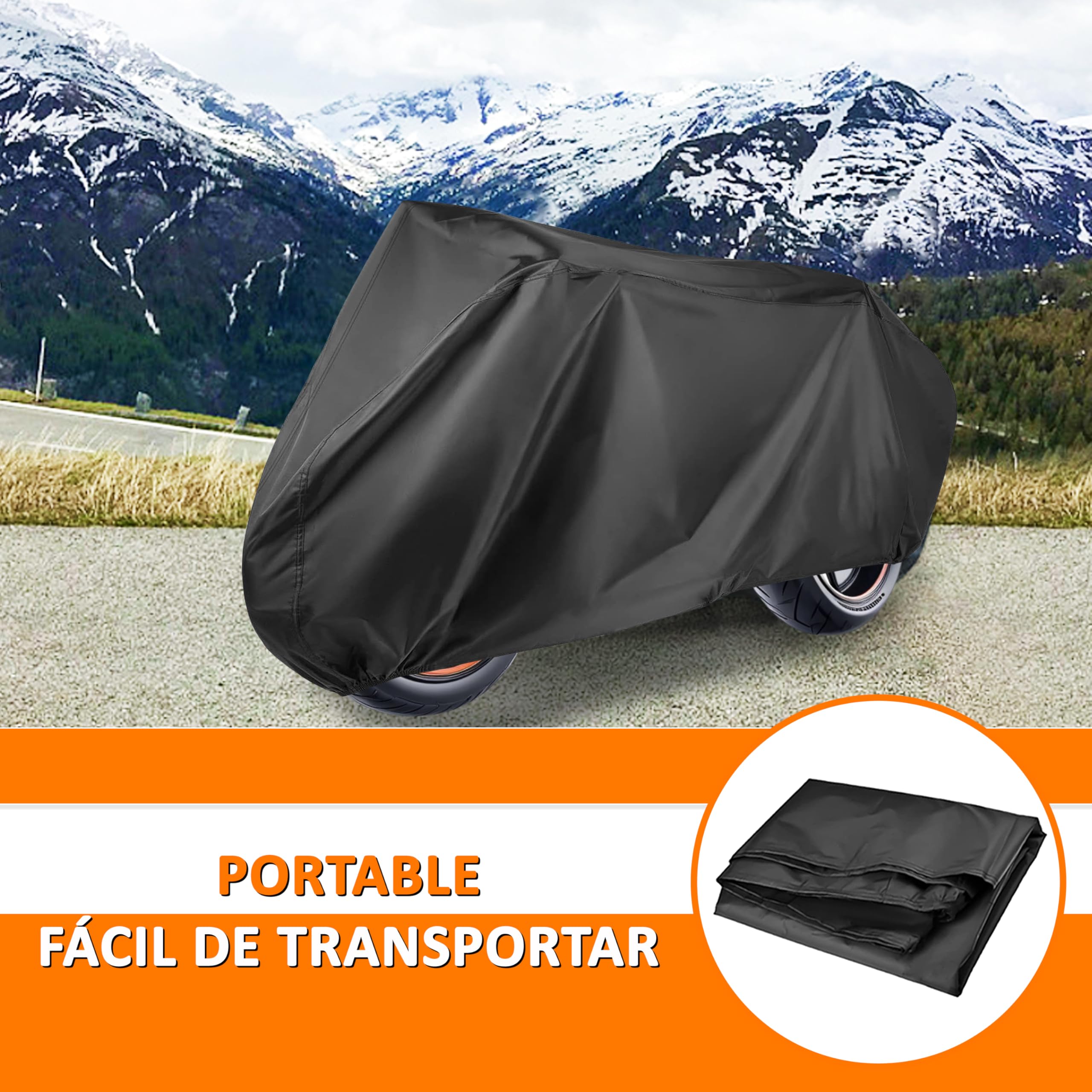 Funda Moto Impermeable Grande 240 x 140 cms Material PEVA Protege Lluvia Polvo Sol Funda para Moto Exterior Impermeable Negra