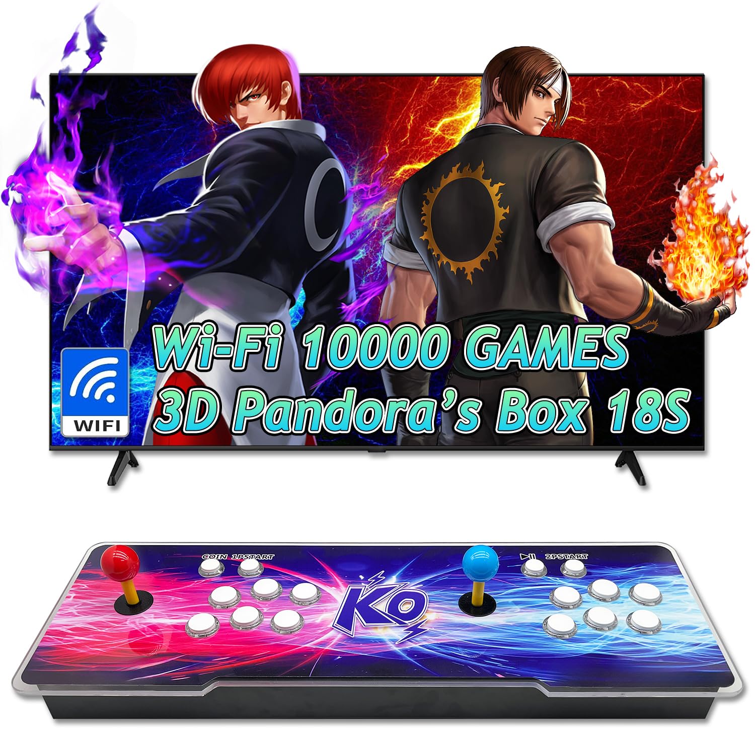 WiFi 3D Pandora Box Arcade 18S Retro Game Console, 10000 Games in 1, 1280×720P Full HD, WiFi Function Adds Additional Games, 2 Joysticks, 255 3D Games, Save/Load/Pause/Delete Game (A)