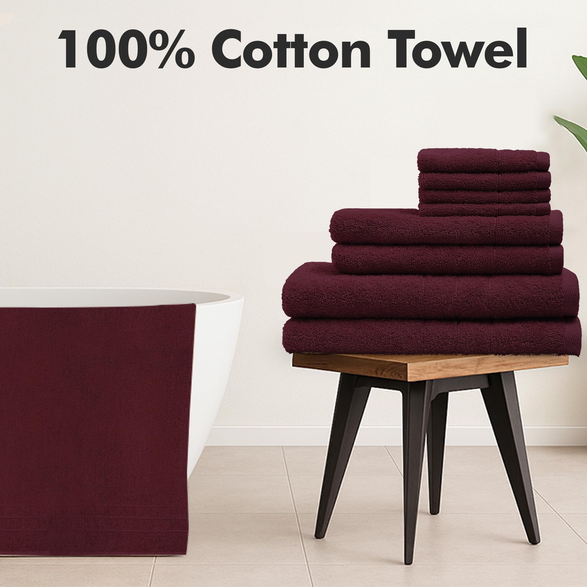 Ensemble de serviettes de bain de 8 pièces – 100 % coton Ensemble de serviettes bordeaux comprenant 2 serviettes de bain, 2 serviettes de main, 4 serviettes pour le visage – Serviettes