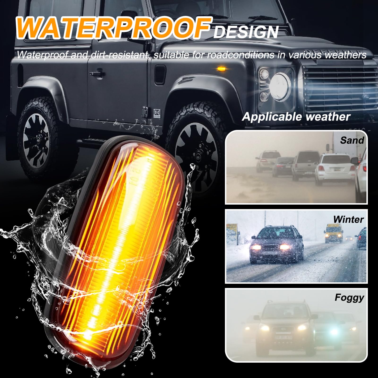 Frecce Laterale Dinamico a LED per Rove-r Discovery 2 Defernder Freelander 1，Indicatore di Direzione Dinamico a LED 2 Pezzi Nero