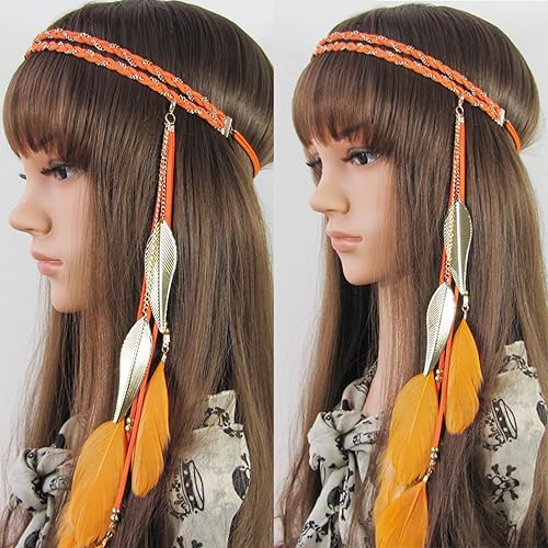 Miniatura 2 de Diadema de plumas bohemias, bandas para el pelo de hojas indias hippie con borlas, aros bohemios para el cabello, diadema para mujer, Halloween,
