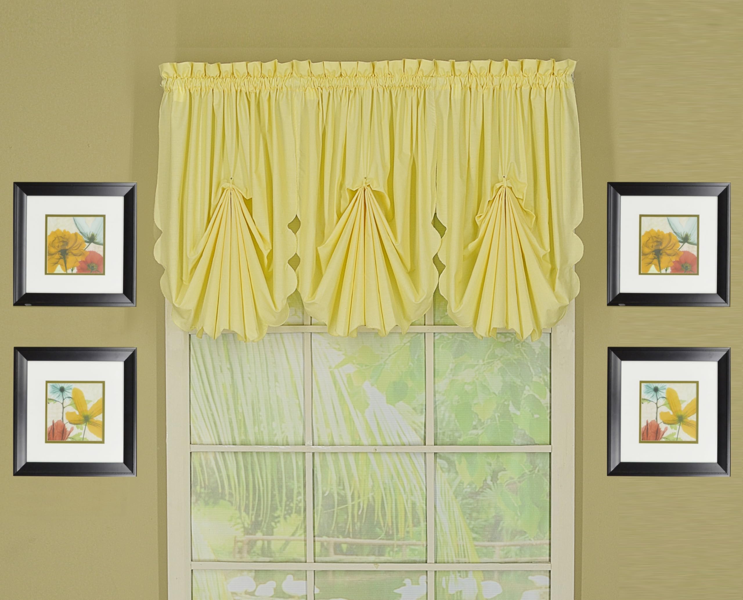 Today's Curtain, Orleans Scallop Curtain, Buttercup Fan Insert, 30" W x 40" L, Buttercup