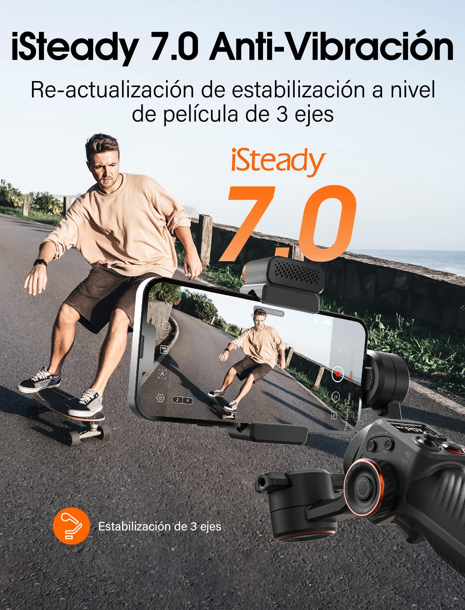 hohem iSteady M6 Kit Estabilizador de Móvil Gimbal Móvil de 3 Ejes, Seguimiento Magnético de IA con Luz de Relleno CCT/RGB Ajustable, 0,91 Pulgadas Pantalla OLED, Carga Útil 400g, para Youtube/Vlog