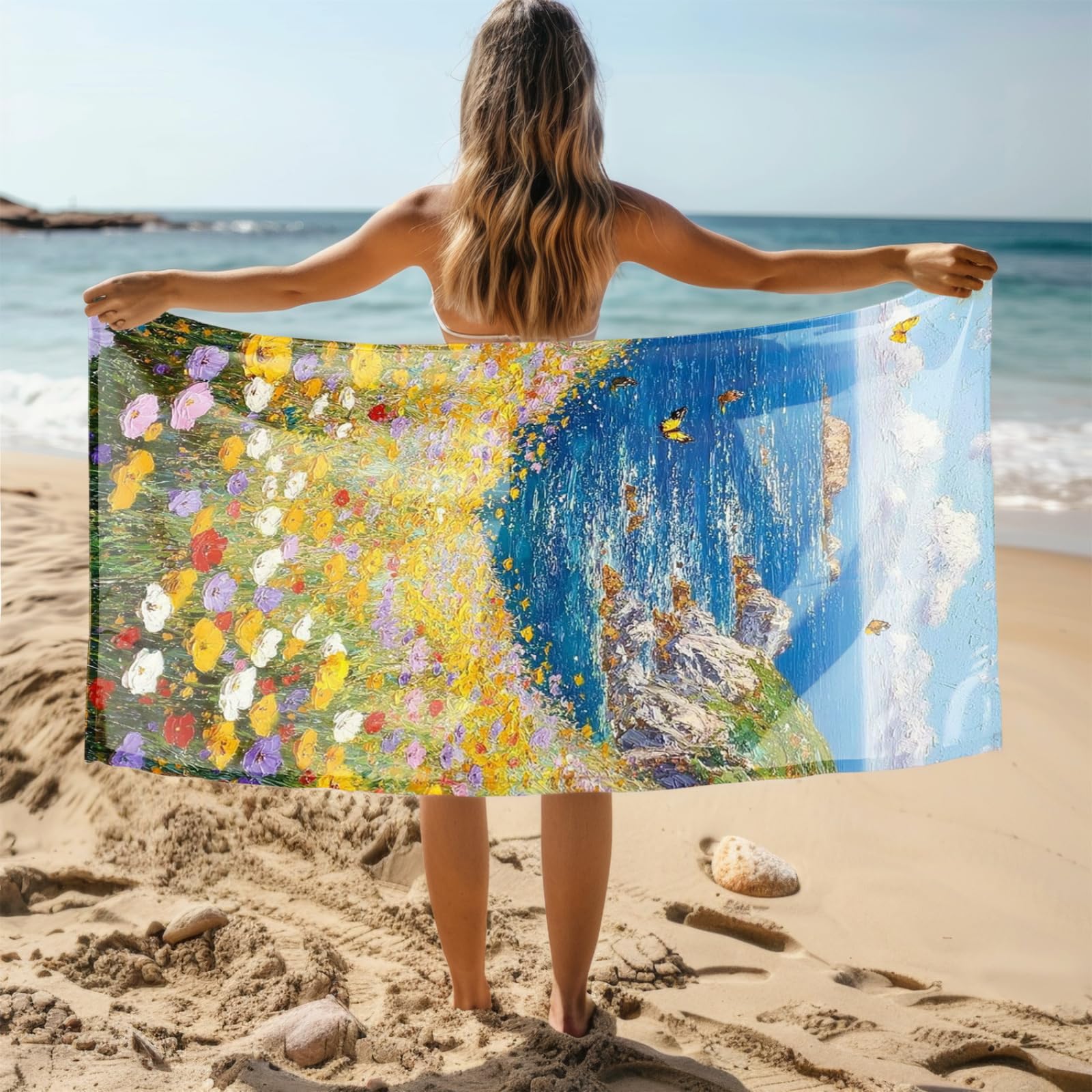 Telo Mare Microfibra 210x230 Isola Dell'Oceano Blu Telo Spiaggia Grande Antisabbia,XXL Asciugamano Mare, Asciugatura Rapida, Stuoia Spiaggia Leggero E Portatile
