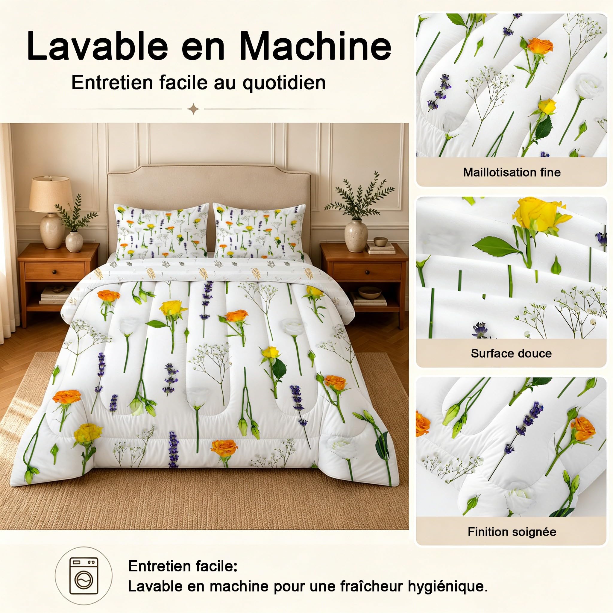 Couette 140x200 Enfant Sans Housse Imprimée Roses multicolores 4 Saisons