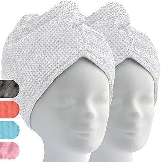 ELEXACARE Toalla Microfibra Pelo (2 Piezas, Color Blanco), Toallas para Secar el Pelo, Secado Rápido, Antideslizante, Suav...