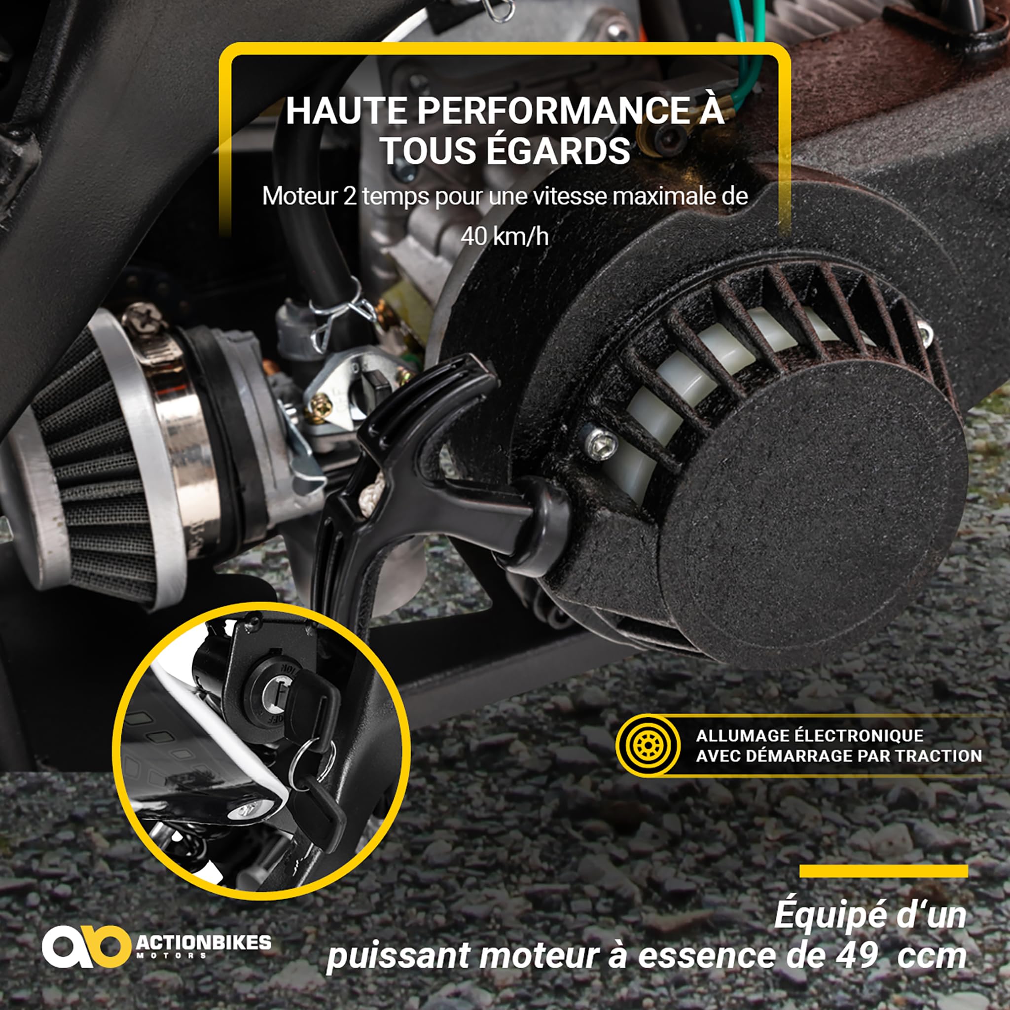 Actionbikes Motors Mini Delta 49 CC Moto-Cross pour Enfants | Freins à Disque - Filtre à air Sport - Échappement Sport - Pneus à air - Pocket Bike - Moto - Motocross - Dirt Bike - Dirtbike (Noir)