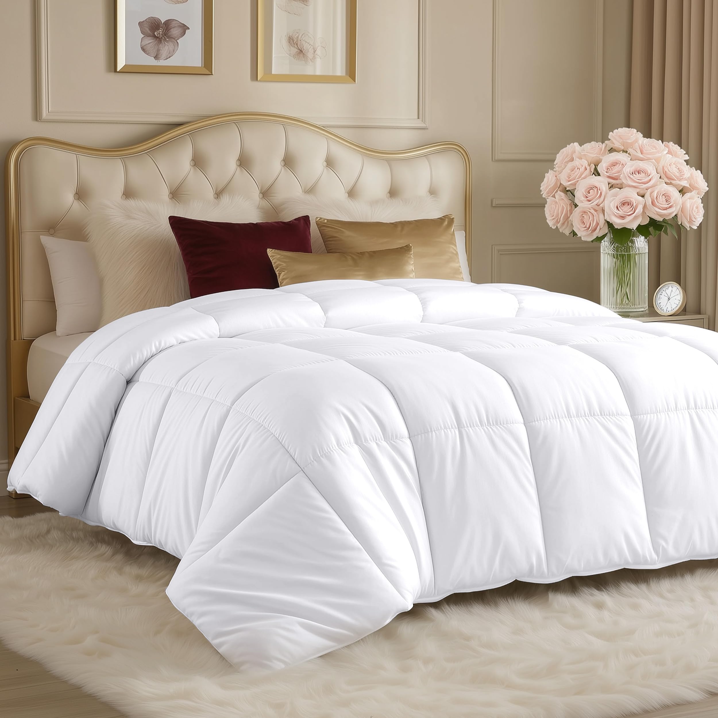 Utopia Bedding Comforter - All Season Comforters Queen Size - Plush Siliconized Fiberfill - White Bed Comforter - Box Stitched