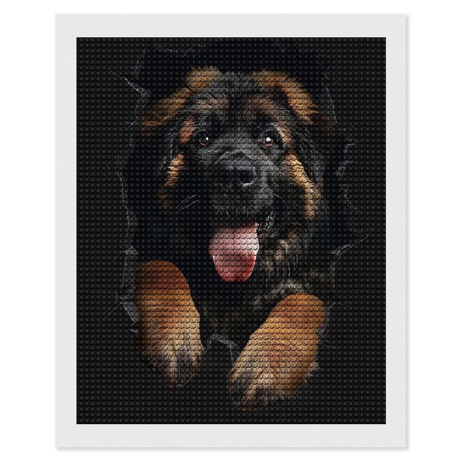Junmoney Leonberger Dog Diamond Painting Set 16"x20", Sparkling Round Gems, Decorate Your Room, Fun Craft Experience, Modern Decor
