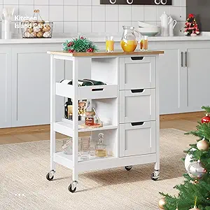 YITAHOME Small Solid Wood Top Kitchen Island Cart