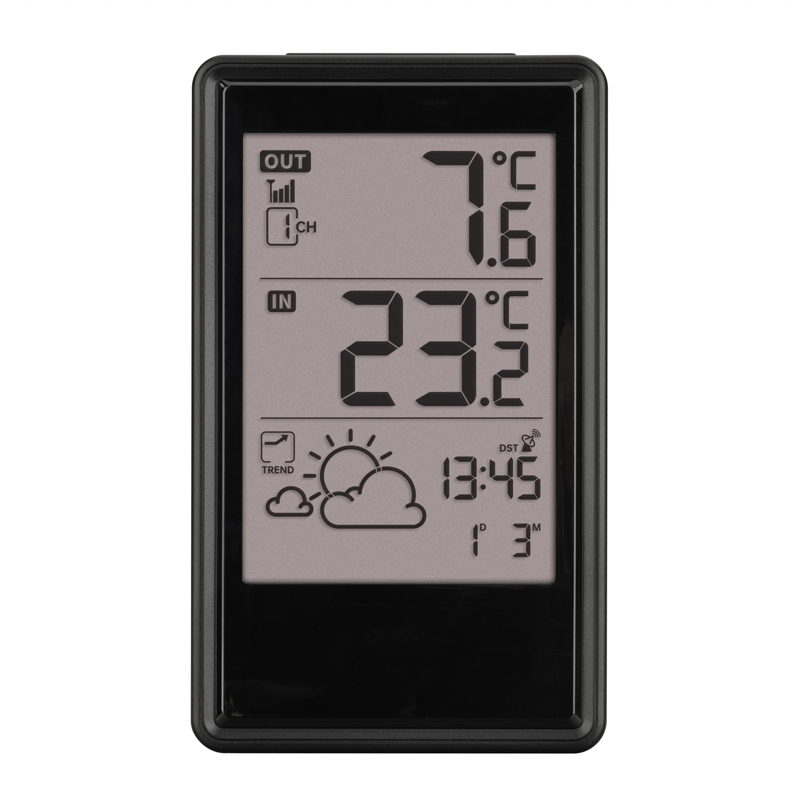 TFA Dostmann Station météo sans Fil Noir 35.1170.01 avec capteur extérieur et horloge radio-pilotée