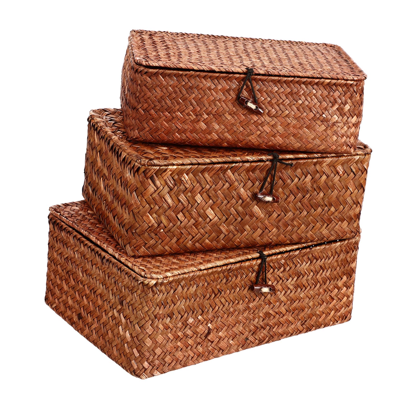 Luxshiny 3 Piezas Cesta de Almacenamiento con Tapa de Hierba Marina